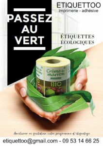 étiquette autocollante écologique-bio personnalisée professionnelle-etiquettoo-etiquettes eco-responsable autocollantes verte - fabricant d'etiquettes adhésives biodegradables en rouleaux-etiquette autocollante