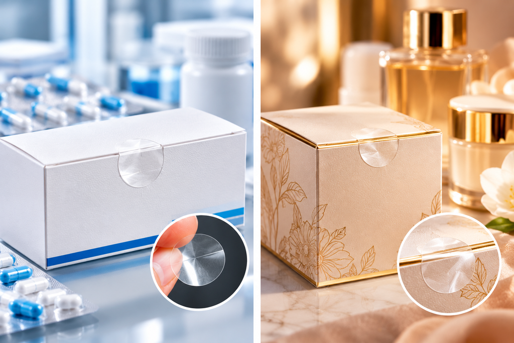 Étiquettes Rondes Transparentes pour Boîtes et Blisters